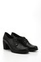 Women's Black Lace-Up Medium Thick Heeled Genuine Leather Oxford Shoes - 3