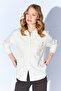 Ecru Brooch Detailed Oversized Single Pocket Gabardine Shirt |   Mkw168174-01 - 3