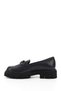Women's Navy Blue Antique Thick Heeled Buckled Genuine Leather Loafer Shoes - 5