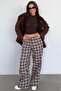 Bitter Brown Elastic Waist Wide Leg Plaid Trousers Mg2658 - 4