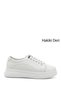 Women's White Rubber Laced Comfort Genuine Leather Sneaker