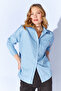 Oversized Single Pocket Gabardine Shirt with Blue Brooch Detail |   Mkw168174-01 - 2