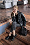 Women's Charcoal Lace-Up Padded Sole Genuine Leather Sneakers - 2