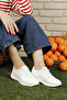 Women's White Lace-Up Padded Sole Genuine Leather Sneakers - 2