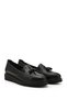 Women's Black Wedge Sole Tasseled Genuine Leather Shoes - 3