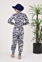 Blue Pattern Design Hijab Parachute Fabric Jumpsuit Swimsuit - 4