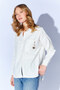White Brooch Detailed Oversized Single Pocket Gabardine Shirt |   Ek10008174