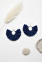 Women's Silver Color Hoop Dangle Earrings – Navy Blue Fabric Beaded Design - 7