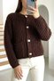 Women's Brown Soft Textured Knitted Oversize Sweater Cardigan with Metal Buttons - 3