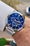 Navy Blue Silver Color Straw Cord Calendar Men's Wristwatch - 3