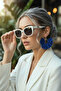 Silver Color Hoop Earrings – Indigo Blue Fabric Beaded Design - 2