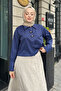 Three Button Drawstring Shirt - Navy Blue