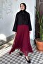 Burgundy Stone Pleated Chiffon Skirt - 2