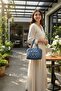 Women's Navy Blue Quilted Shoulder Bag Waterproof Buzzy Fabric 4 Compartments