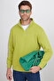 Unisex relax fit comfortable cut cotton fleece lined half zip green high neck sweatshirt - 5