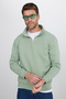 Unisex relax fit comfortable cut cotton fleece lined half zip green high neck sweatshirt - 5