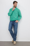 Unisex relax fit comfortable cut cotton fleece lined half zip green high neck sweatshirt - 5