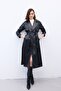 Belted Long Leather Trench - Black - 4