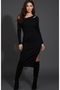 Women's Black Asymmetrical Neckline Window Slit Midi Dress Be189