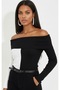 Women's Black-White Madonna Collar Blocky Ribbed Knit Blouse Be190 - 2