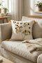 Punch Embroidered Yellow Tasseled Cotton Decorative Throw Pillow Cover with Hidden Zipper 42X42 cm