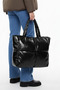 Black Quilted Inflatable Pouf Women's Shoulder Bag - 2