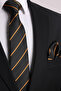 Hand Made 7.5 cm Black Gold Striped Pattern Tie Handkerchief