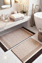 Bath Mat Set of 2 Washable Woven Surface Non-Slip Base Toilet Set Bathroom Carpet Mat