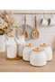 6 Piece Bamboo Stand Daisy Porcelain Set of 2 Oil Pots and 3 Daisy Jars