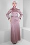 STONE DETAILED BELTED SATIN EVENING DRESS 50307