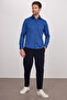 Classic Fit Long Sleeve Cotton Plain Men's Indigo Shirt - 4