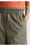 Women's Khaki 100% Cotton Elastic Waist Wide Leg Trousers - 6
