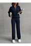 Women's Stylish Striped Detail Navy Blue Sweater Palazzo Pants Set of Two Knitwear (New Color) - 2