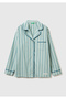 Women's Turquoise 100% Cotton Square Patterned Logo Shirt Collar Pajama Top - 2