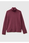 Women's plum 100% wool ribbed detailed fisherman's neck sweater - 2
