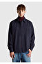 Men's Black Wool and Viscose Blend Buttoned Shirt with Pocket Detail