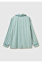Women's Turquoise 100% Cotton Square Patterned Logo Shirt Collar Pajama Top - 4