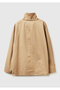 Women's Light Brown Cotton Blend Jacket with Front Pocket Detail and Buttoned Sleeves - 4