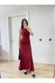 Bürümcük Fabric Lined Inside Drawstring Sleeveless Gathered Long Dress - Red - 4