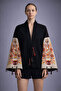 Printed Black Kimono Jacket – Wide Sleeve Ethnic Patterned Special Design Women's Jacket - 2