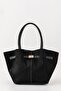 Meet Terra Black Suede Look Large Volume Women's Shoulder Bag with Lock Accessory