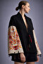 Printed Black Kimono Jacket – Wide Sleeve Ethnic Patterned Special Design Women's Jacket