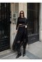 Women's Black Elastic Waist Long Floral Flocked Lace Skirt