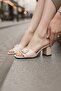 Women's Igor Beige Leather Belt Detailed Thick Heeled Comfortable Fit Slippers - 3
