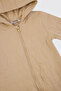 Newborn Long Sleeve Quilted Beige Jumpsuit with Booties - 3