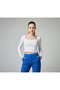 Women's White Square Neck Long Sleeve Viscose Crop Blouse