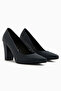 Emily Genuine Leather Navy Blue Thick Heeled Women's Shoes - 3