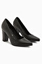 Emily Genuine Leather Black Thick Heeled Women's Shoes - 3
