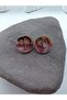 Round Detailed Marble Patterned Enameled Earrings - 2