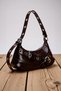 Women's Eyelet Detailed Belt Buckle Zippered Baguette Shoulder Bag with Adjustable Strap and Shiny Surface - 4